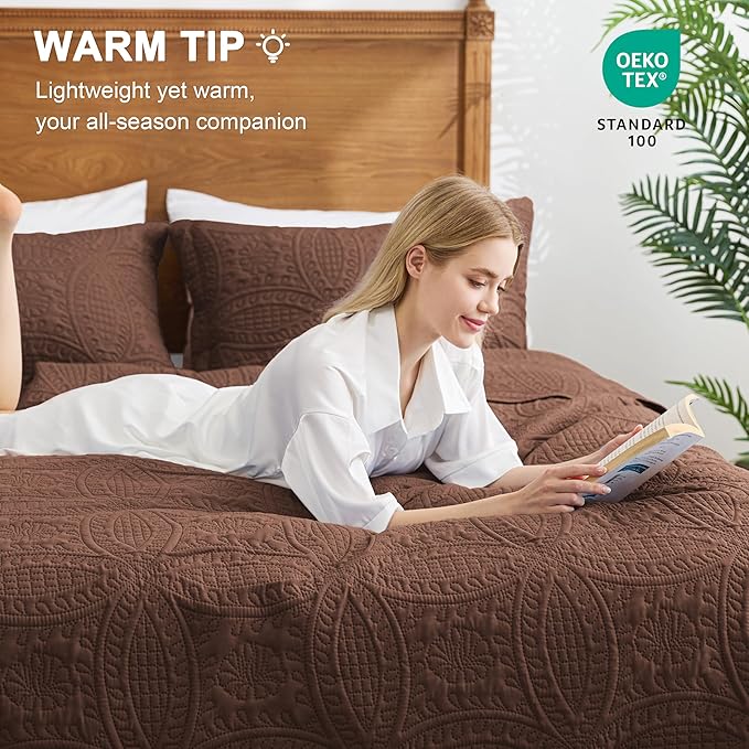 Love's cabin Quilts for Full Bed Brown Bedspreads Bedding Set - Image 2