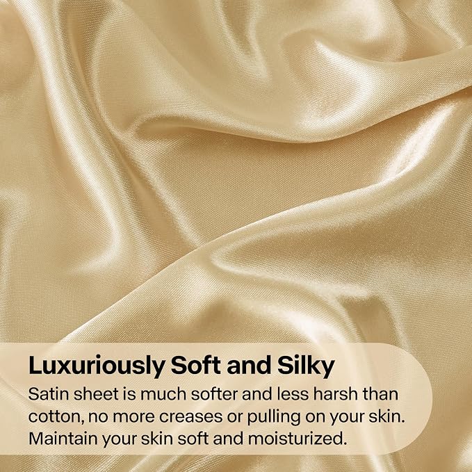 BEDELITE Satin Sheets Twin XL Size Bed Set, Luxury Soft Champagne Silky Sheet - Image 3