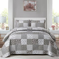 Mybedsoul Grey Boho Quilt Set Queen Size, 3 Pieces Plaid Floral Bedspread by Mybedsoul
