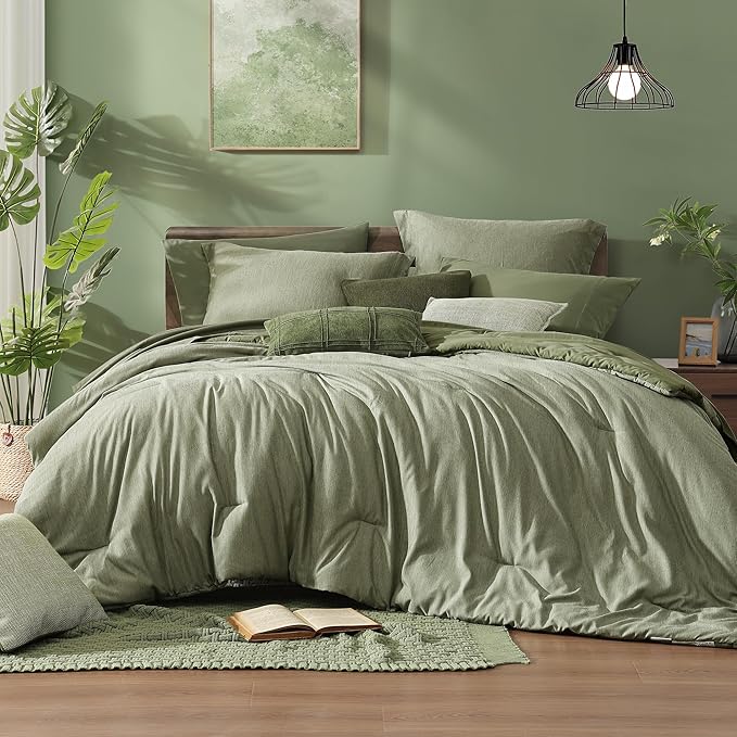 Monbix Twin XL Comforter Set Sage Green, Cationic Dyeing Bedding Set Reversible by Monbix