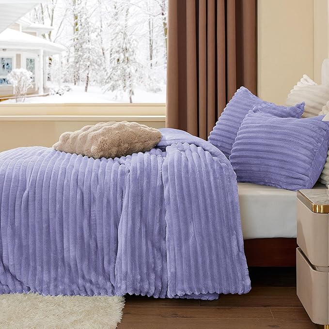 BEDELITE Fleece Queen Comforter Set -Super Soft & Warm Fluffy Lavender Bedding - Image 4