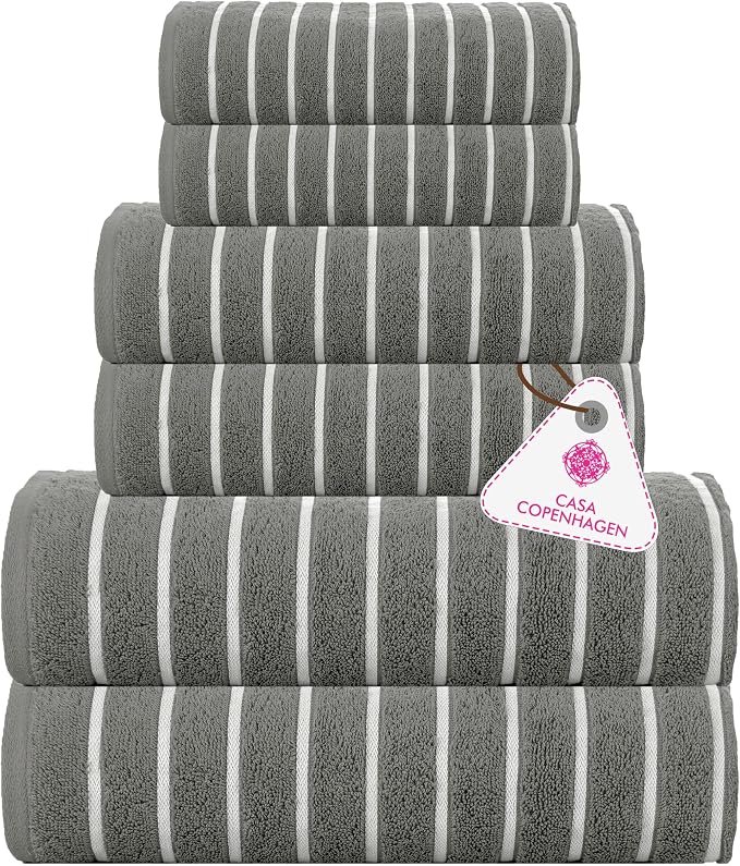 CASA COPENHAGEN Ecstatic 6 Pieces Towel Set- Pine Grey, 600 GSM 2 Bath Towel 2 by CASACOPENHAGEN