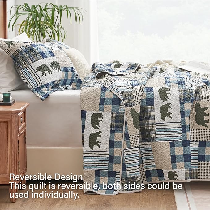 PPOLCA Rustic Queen Quilt Bedding Set, Christmas Lightweight Reversible Cabin - Image 2