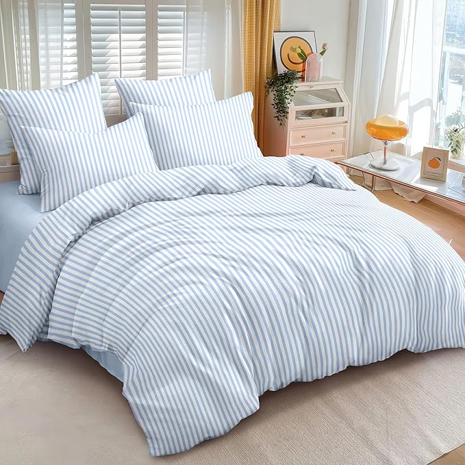 Nayoroom Blue Striped Duvet Cover Queen Size White Stripe Duvet Cover Dorm - Image 2