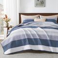 Andency Queen Quilt Bedding Set Mineral Blue, 3 Pieces Patchwork Summer Striped by Andency