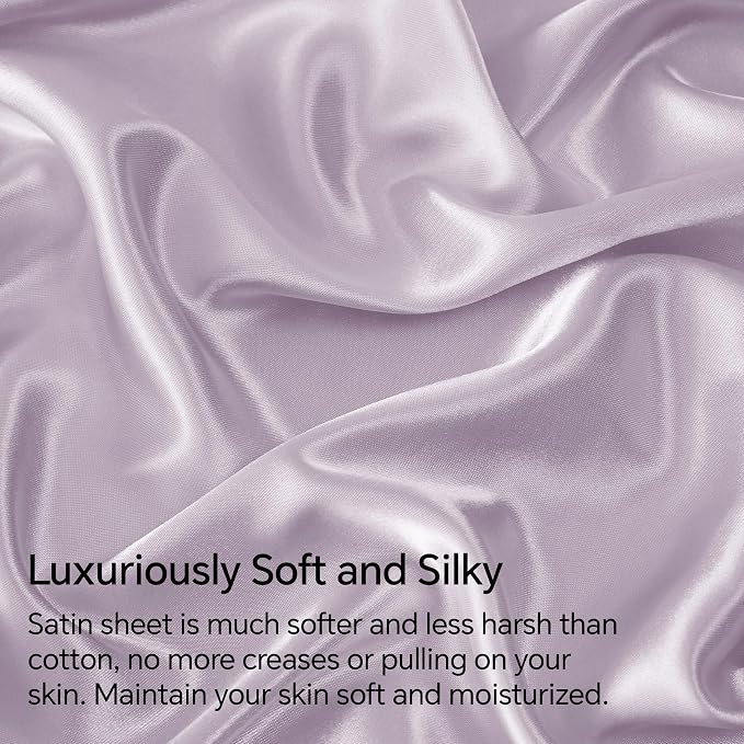 BEDELITE California King Sheets Set, Luxury Soft Lavender Satin Sheets - Image 3