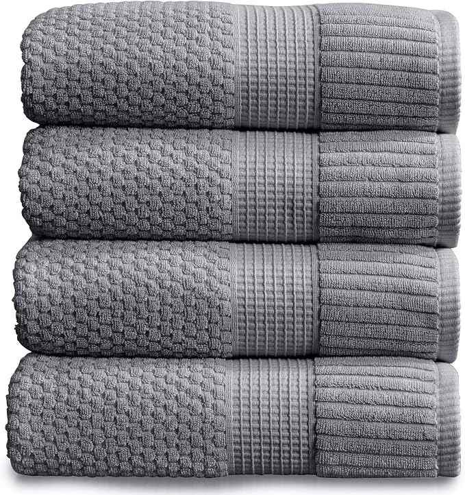 NY Loft 100% Cotton Bath Towel Set of 4 | Grey Towels | Oeko-TEX® Standard 100 by NYLoft
