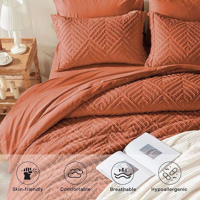 Zzlpp King Comforter Set 7 Pieces, Burnt Orange Tufted Bed in a Bag - Image 3