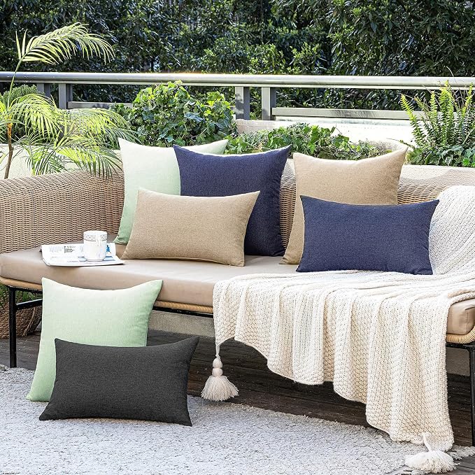 MIULEE Pack of 2 Decorative Outdoor Solid Waterproof Throw Pillow Covers Faux - Image 5