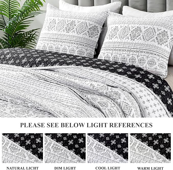 Andency Black White Quilts Queen Size, 3 Pieces Queen Quilt Bedding Set Boho - Image 4