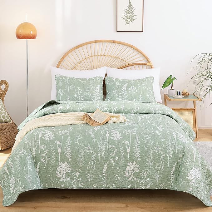 JANZAA Quilt King Size Sage Green Quilt Bed Spread Boho Quilt - Image 5
