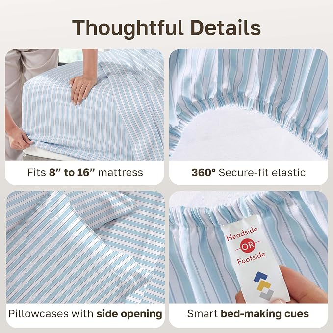 California Design Den Soft 100% Cotton Sheets Queen Size Set, 400 TC Good - Image 5