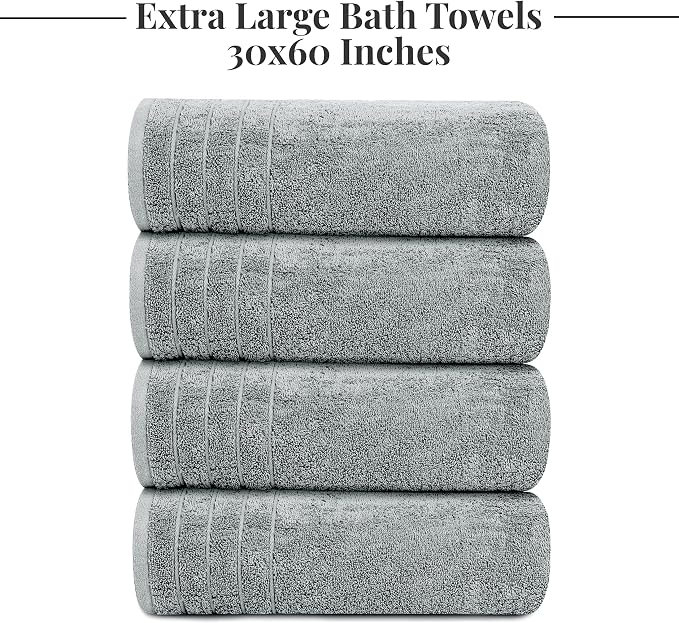 Tens Towels Pack of 4 Extra Large Bath Towels 30 x 60 Inches, 100% Cotton - Image 5