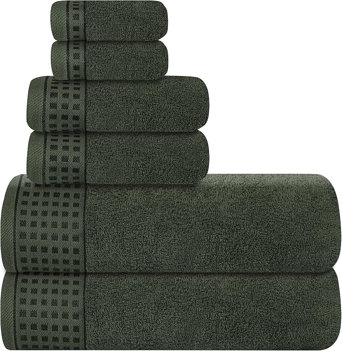 GLAMBURG 100% Cotton Ultra Soft 6 Pack Towel Set, Contains 2 Bath Towels 28x55 by GLAMBURG
