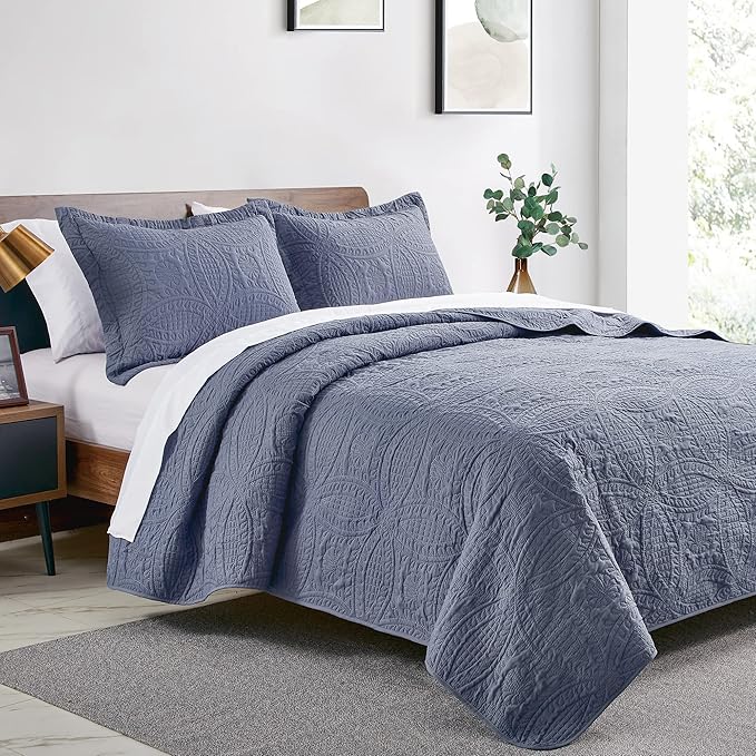 Love's cabin Quilts for Queen Bed Blue Bedspreads - Image 2