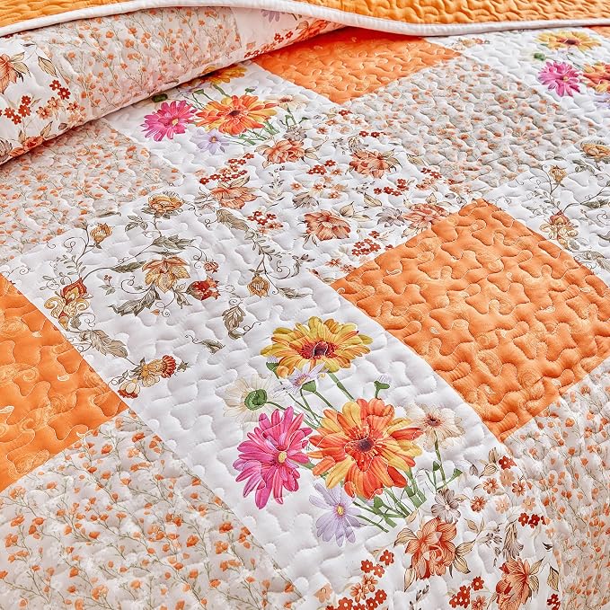 Joyreap 3 Pieces Quilt Set California King, 102x114 inches- Floral Patchwork - Image 7