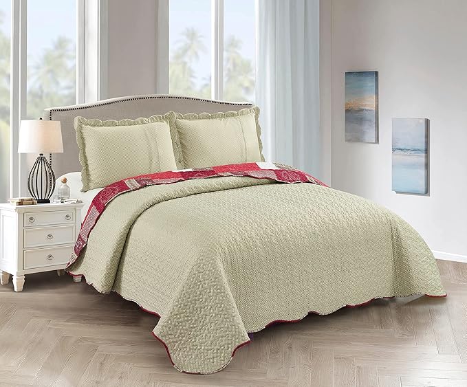 Brilliant Sunshine BurgundyHeart Love, Floral and Lace Patchwork, 3-Piece Quilt - Image 6