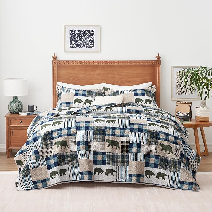 PPOLCA Rustic Queen Quilt Bedding Set, Christmas Lightweight Reversible Cabin - Image 6