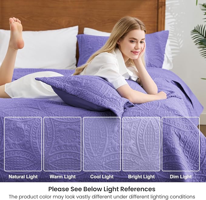 Love's cabin Oversized King Size Quilt Bedding Set Deep Purple Bedspreads - Image 7