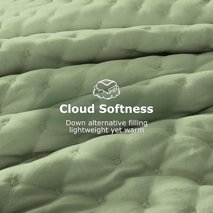 WDCOZY Sage Green Cloud Quilt Set Twin Size, Lightweight Soft Cross Stitch - Image 4