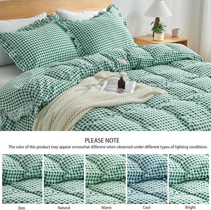 Gingham Duvet Cover King Size, 3 Pieces Soft Breathable Microfiber Plaid - Image 5