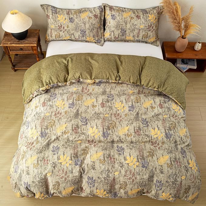 OAITE Green Leaves Twin Size Duvet Cover-3 Pieces Prewashed Cotton-Like - Image 6
