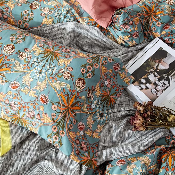 mixinni 3 Pieces Flower Duvet Cover Set 100% Natural Cotton Full Size Bedding - Image 6