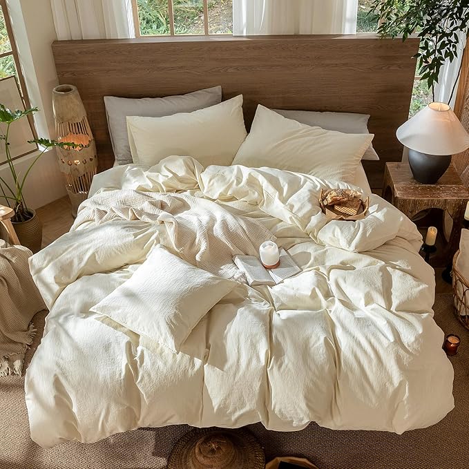 MooMee Wavy Striped Duvet Cover Set 100% Washed Cotton Linen Like Textured - Image 5
