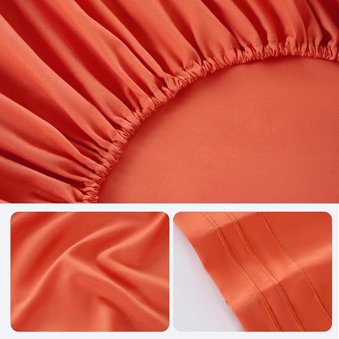 ROSE&RISY Orange Red Full Sheet Set, 4 Pieces Soft Bedding Full Sheet Set - Image 7
