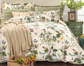 FADFAY Floral Duvet Cover Set 100% Cotton Green and Beige Striped Shabby Flower by CottonWorldSweetDream