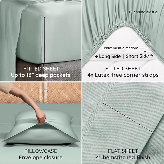 Bambaw King Sheet Set 6pcs – 100% Viscose Derived from Bamboo Sheets King Size - Image 5