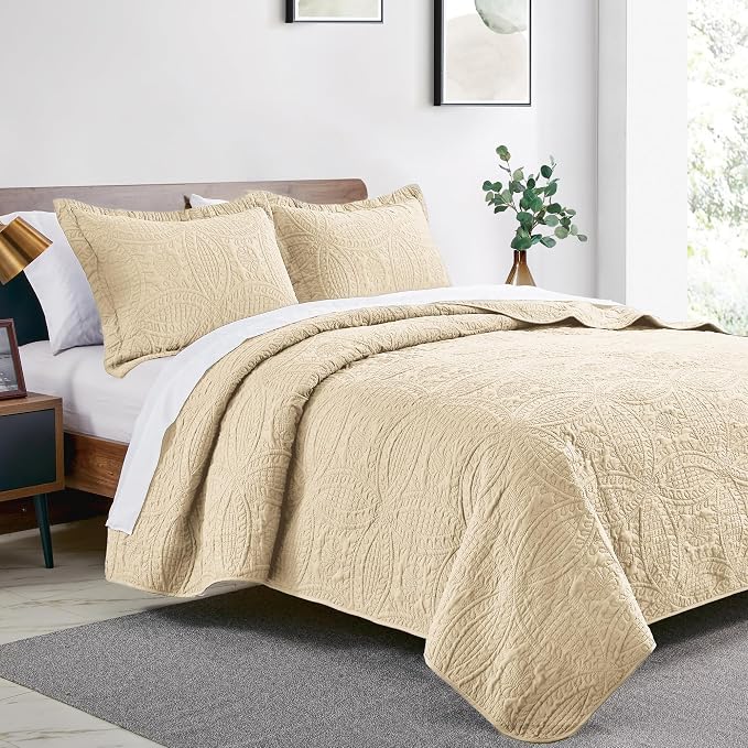 Love's cabin King Size Quilt Set Camel Bedspreads - Image 2