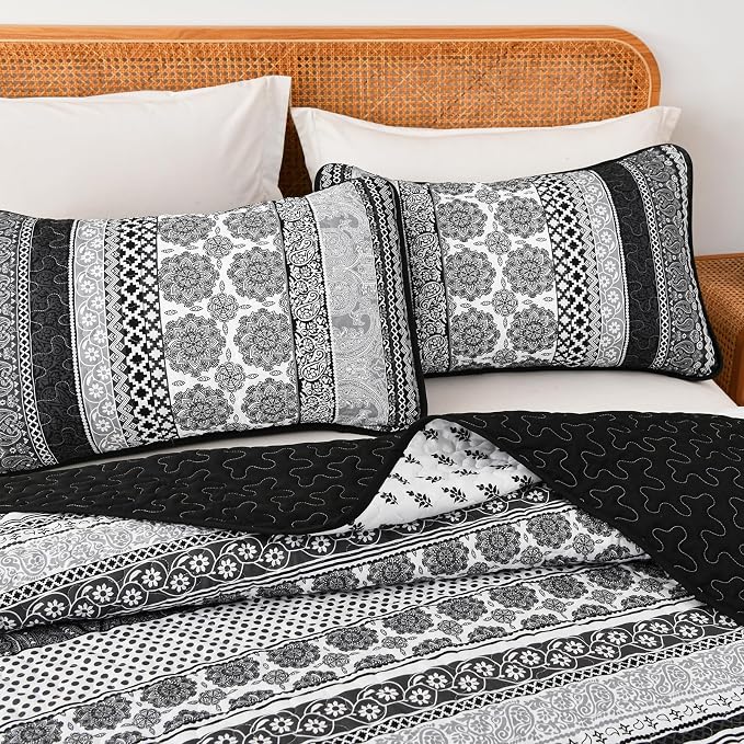 WONGS BEDDING Boho Quilt Set Full Size, Lightweight Microfiber Bedspread - Image 4