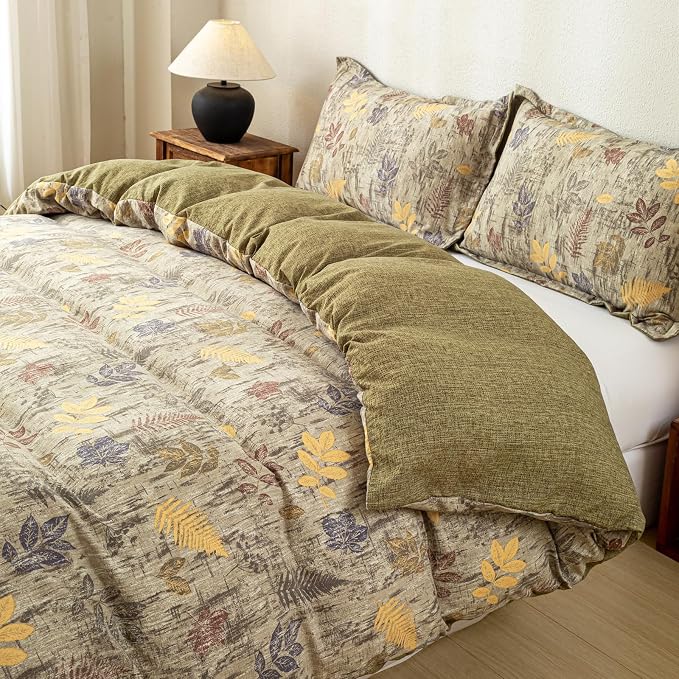 OAITE Green Leaves King Size Duvet Cover-3 Pieces Prewashed Cotton-Like - Image 5