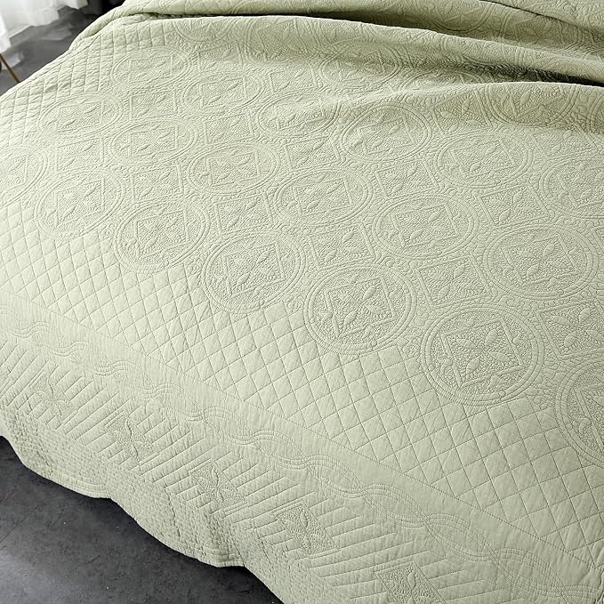 ROOMLIFE Quilt Set King Size 3D Floral Embroidery Pattern 3-Piece Cotton - Image 9