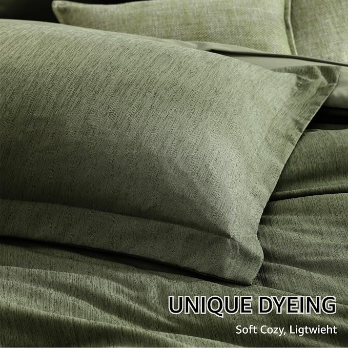 Monbix Super King Plus Comforter Set, Olive Green Cationic Dyeing Bedding Set - Image 6
