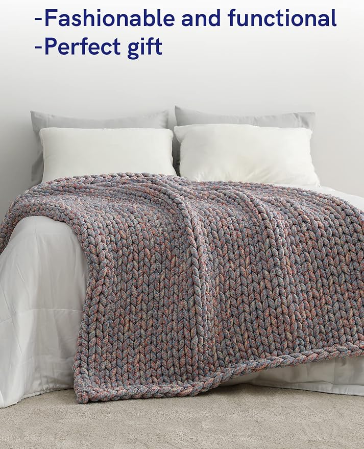 YnM Weighted Blanket, Handmade Chunky Knitted Design, Soft and Cozy, - Image 4
