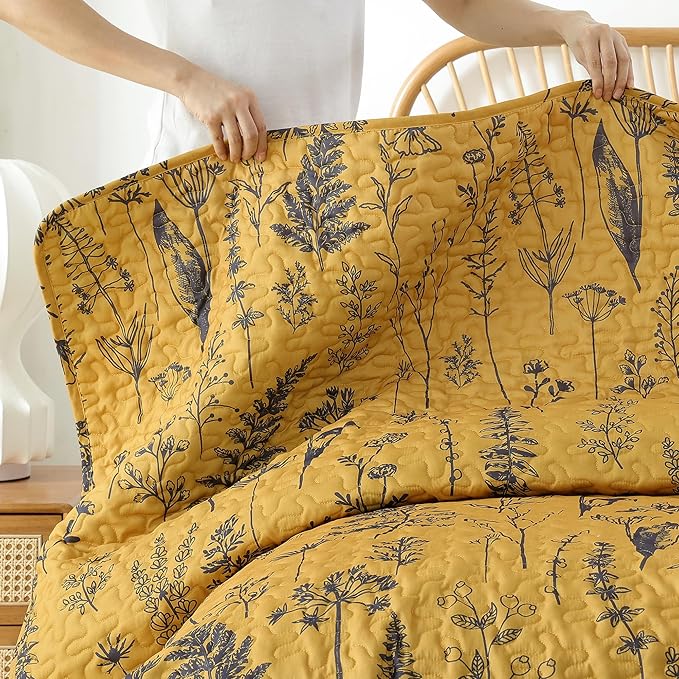 JANZAA King Size Ginger Quilt Bed Spread Boho Quilt Set 3 Pieces Lightweight - Image 7