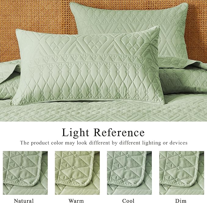akkialla Full/Queen Size Quilt Bedding Set, Sage Green Lightweight Microfiber - Image 4