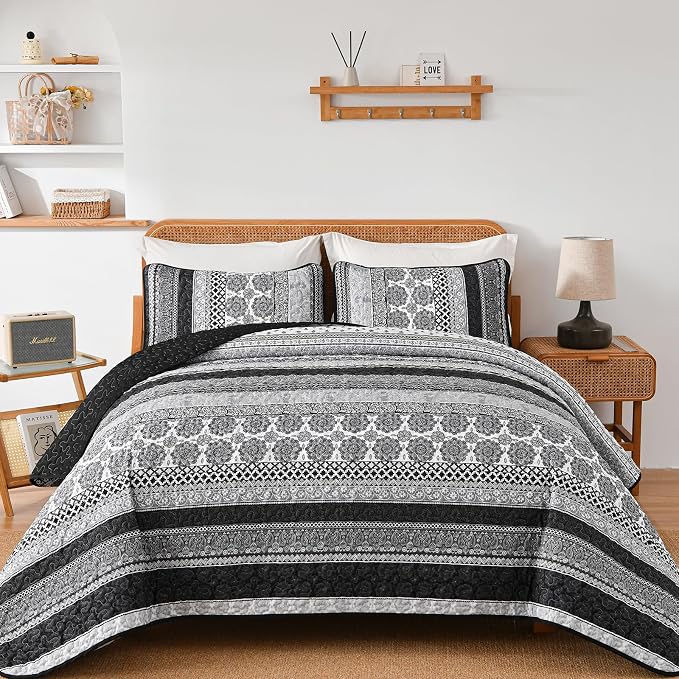 WONGS BEDDING Boho Quilt Set King Size, Lightweight Bedspread Coverlet Bedding by WONGSBEDDING