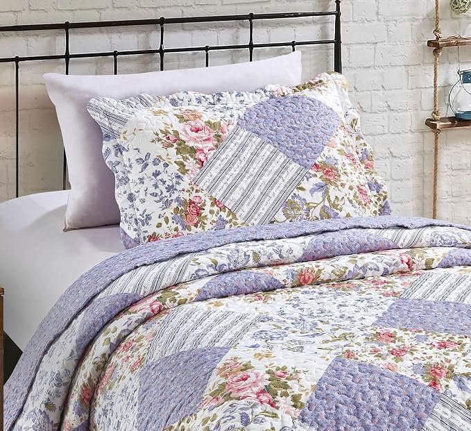 Brilliant Sunshine Rose Violet Patchwork, 2-Piece Quilt Set - Image 3