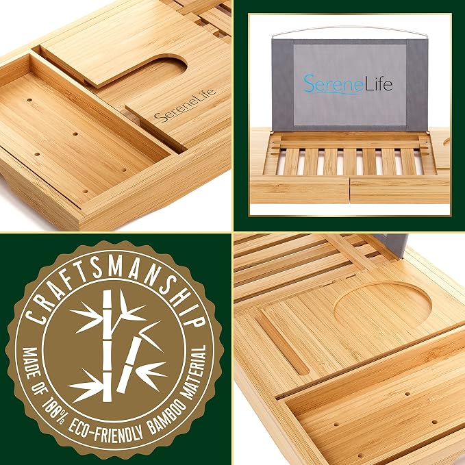 SereneLife Premium Bathtub Tray Caddy, Expandable Bath Tray, Unique House - Image 7