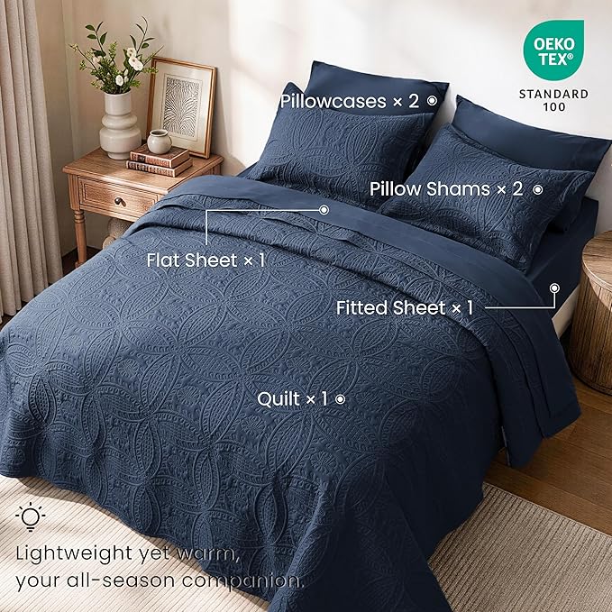 Love's cabin Queen Quilt Set Navy, Bed in a Bag Queen Size Bedding 7 Pieces - Image 2