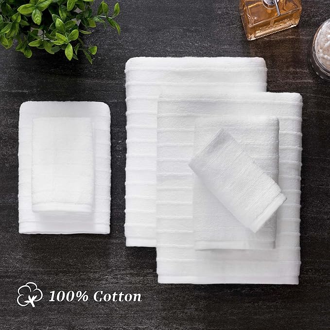 Welhome James 100% Cotton Textured Stripe Towels - Image 2