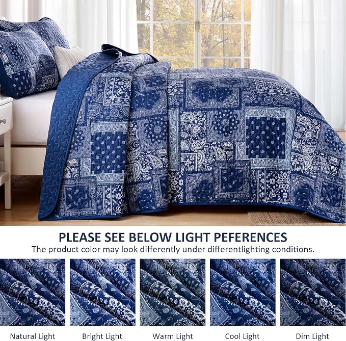 Cottolester King Quilt Set 3 Pieces, Boho Farmhouse Bedspread Soft Microfiber - Image 5