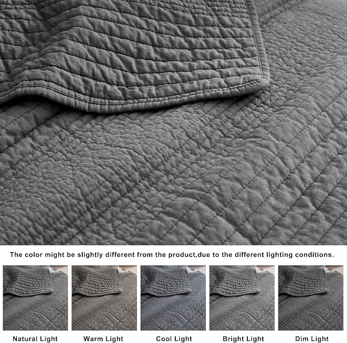 palassio Striped Dark Grey 100% Cotton Quilt King Size Bedding Sets, - Image 6