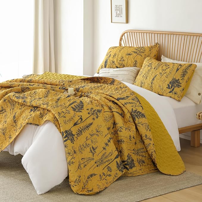JANZAA King Size Ginger Quilt Bed Spread Boho Quilt Set 3 Pieces Lightweight - Image 6