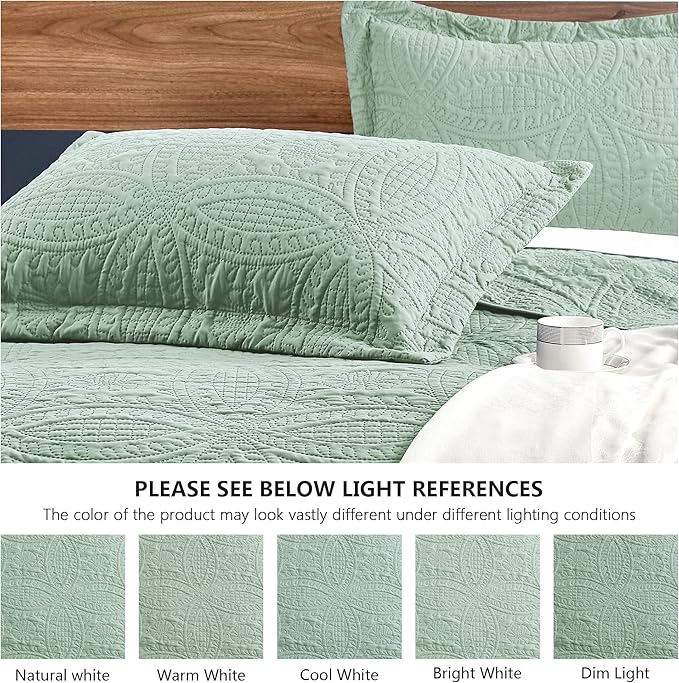 Love's cabin Twin Quilt Set Sage Bedspreads - Image 5