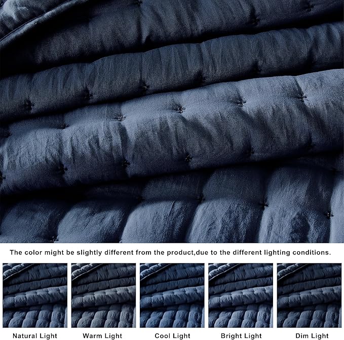 WDCOZY Navy Blue Oversized California King Size Quilt Bedding Sets - Image 2