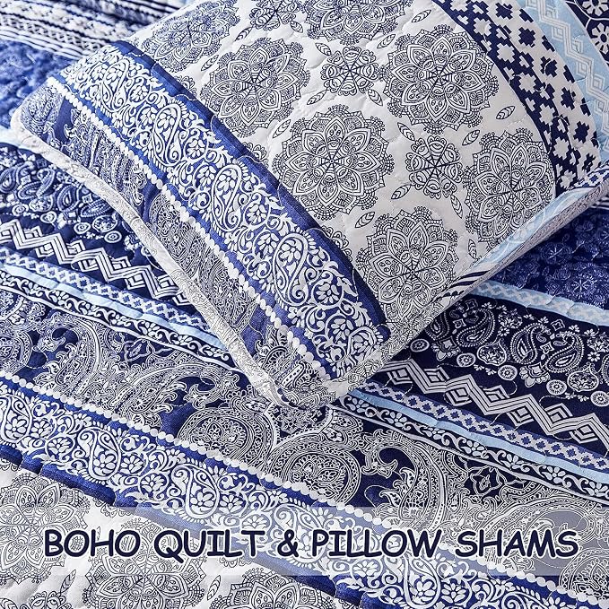 WONGS BEDDING Boho Quilt Set Full Size, Lightweight Bedspread Coverlet Bedding - Image 7